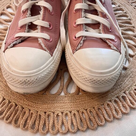 Converse Women's Chuck Taylor All Star Lined Leather Platform Hi Top Shoe Pink - Picture 4 of 12